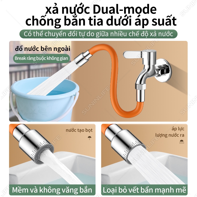 Ống Nối Dài Vòi Nước,Xoay360°  - Tăng Áp 2 chế độ phun Bắn Nước Lõi Thép 20/50/75cm