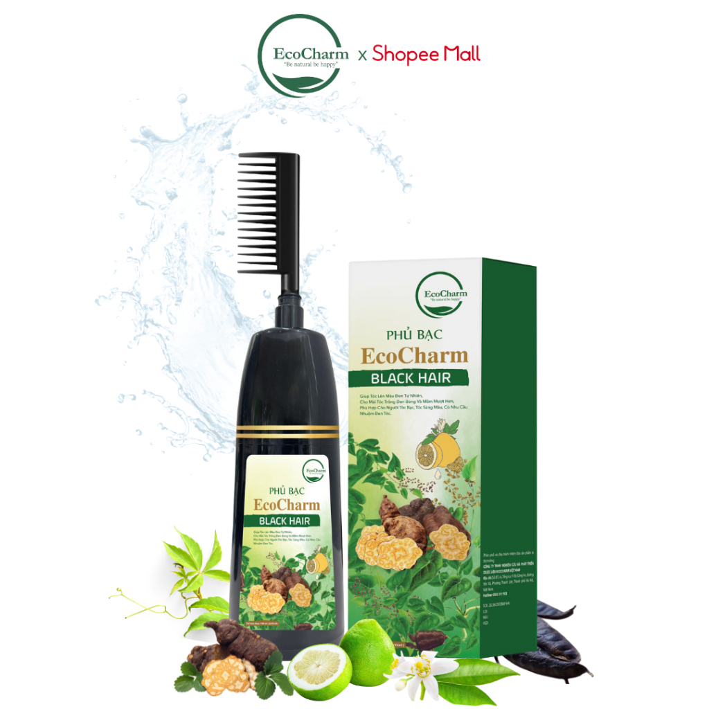 [GIÁ SỈ] Phủ bạc thảo mộc hà thủ ô Ecocharm lược nhuộm đen tóc tại nhà,dưỡng tóc 190ml
