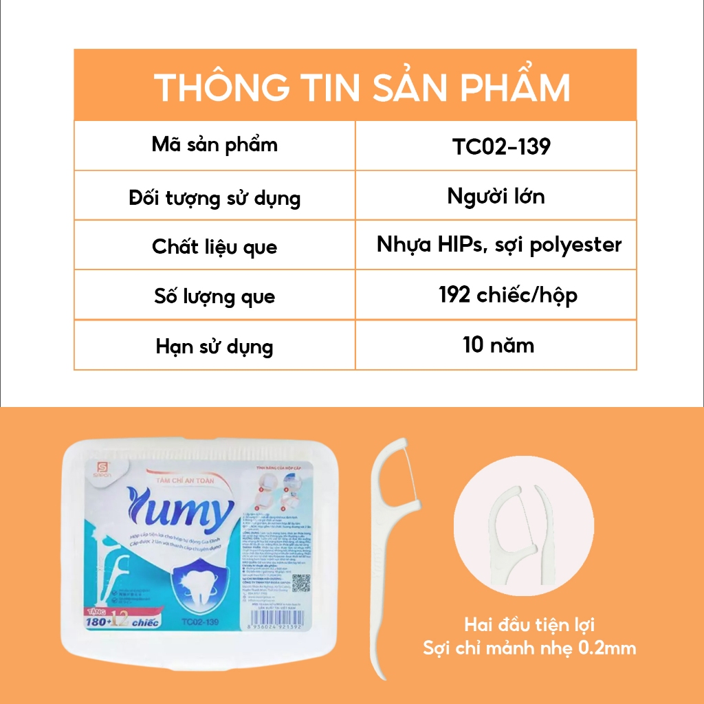 Combo 4 hộp Tăm chỉ YUMY hộp cấp 192 chiếc tăm chỉ sợi mảnh không tưa sợi vệ sinh an toàn (TC02-139)