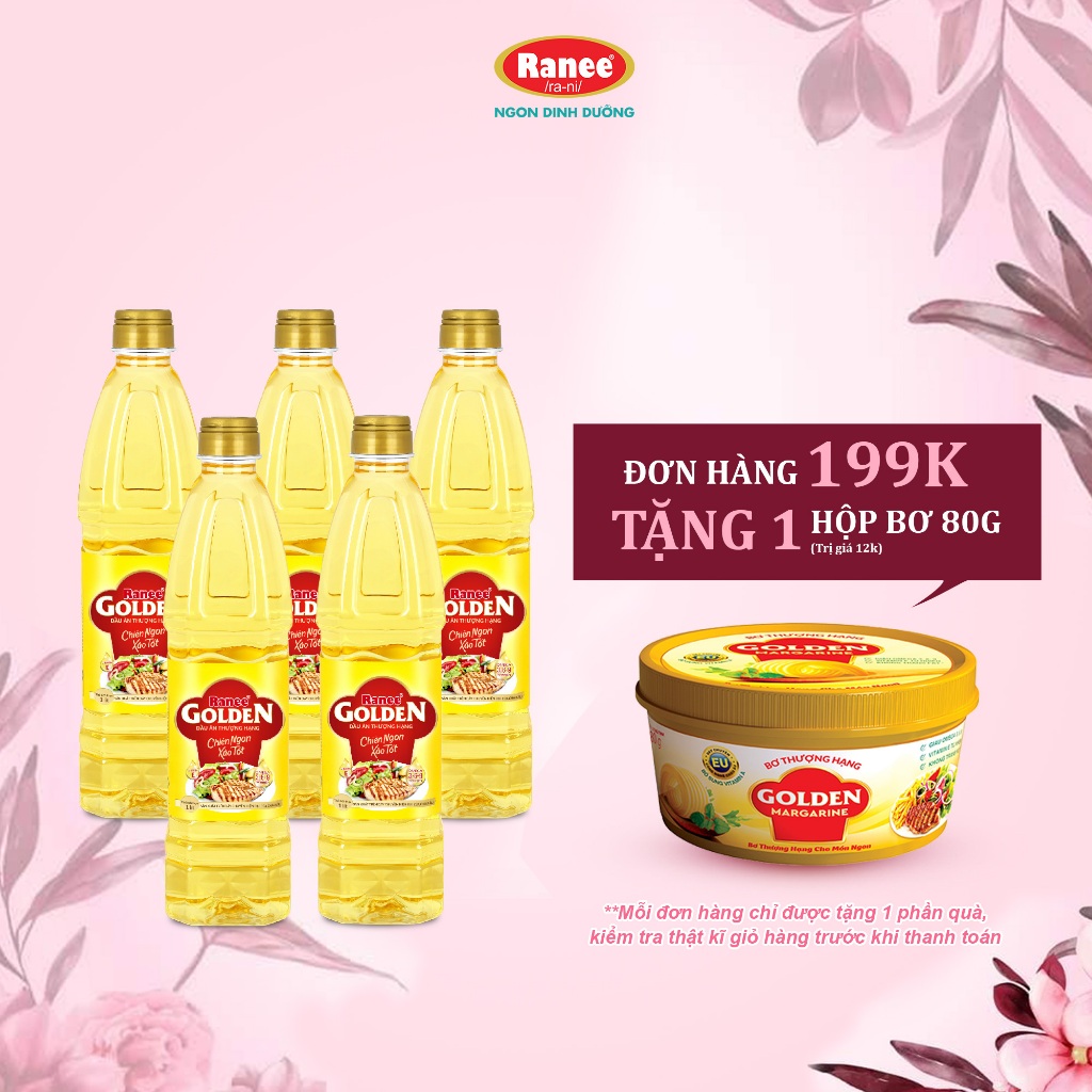 {Đơn 199k tặng hộp bơ } COMBO 5 chai dầu ăn RANEE GOLDEN 1 lít (1 lít ...