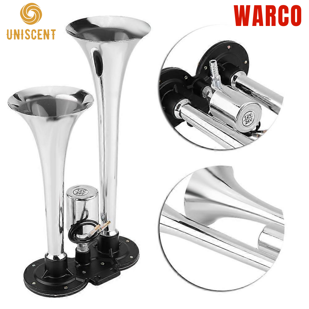 Còi Hơi/Kèn Xe Ben/ Còi Xe Ben/ Kèn Hơi 2 Loa Trắng - AutoVol 12/24V Dành Cho Xe Ô Tô, Tải 150dB