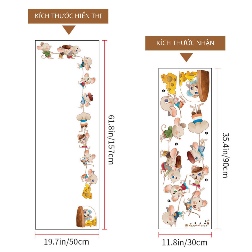 Decal Dán Tường Hoạt Hình Chuột Và Phô Mai Có Keo Sẵn 50x157cm - Trang Trí Nhà Cửa Dễ Thương