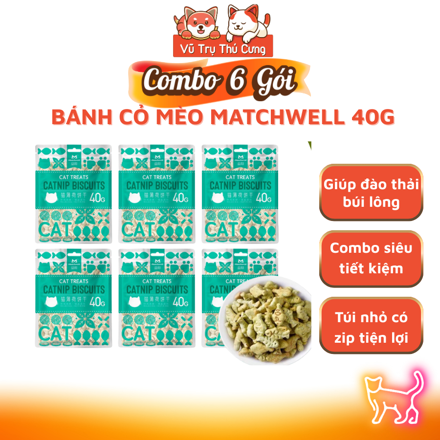 (Combo 6 Gói) Bánh Cỏ Mèo Tiêu Búi Lông MatchWell 40g