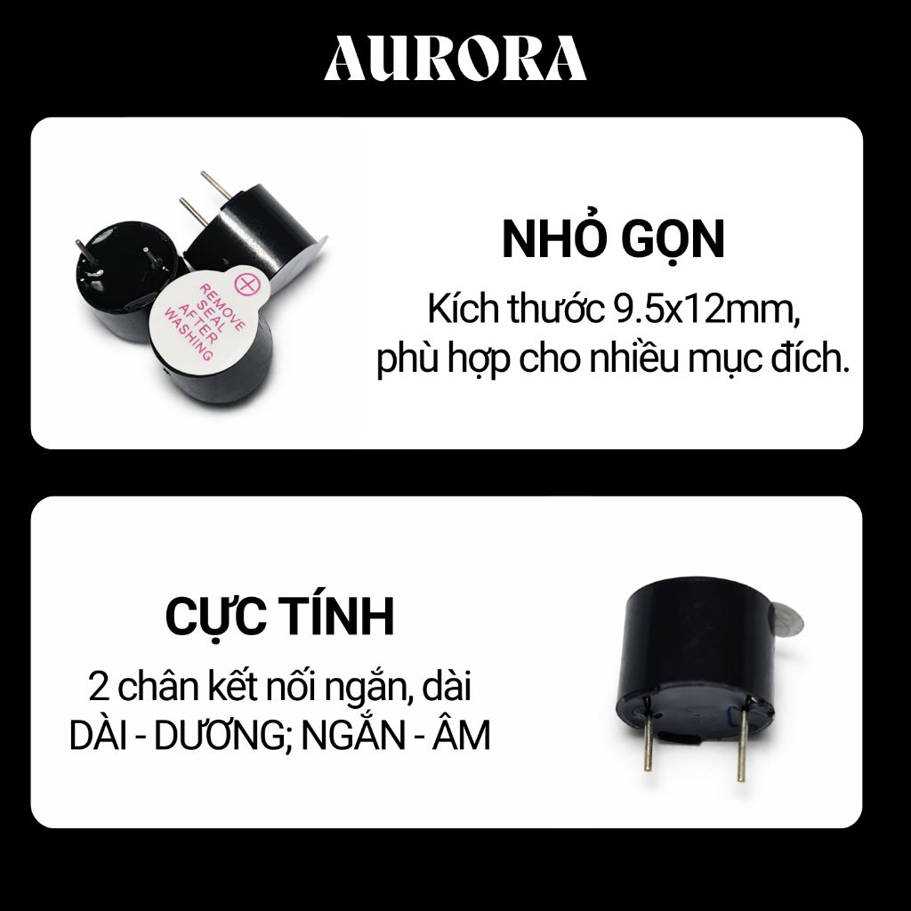 Còi Buzzer 3V/5V/12V 12x9.5mm -  Còi Chip, Còi Báo Mạch Điện Tử