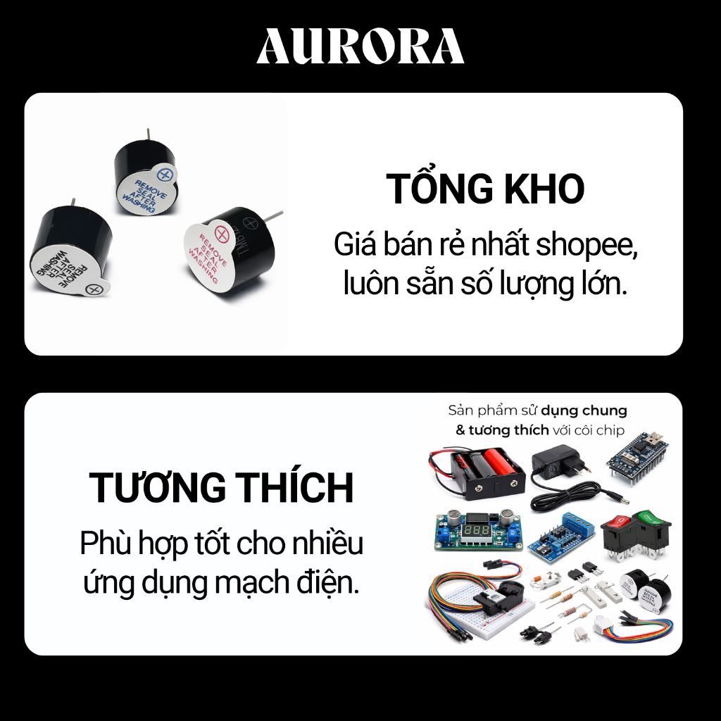 Còi Buzzer 3V/5V/12V 12x9.5mm -  Còi Chip, Còi Báo Mạch Điện Tử