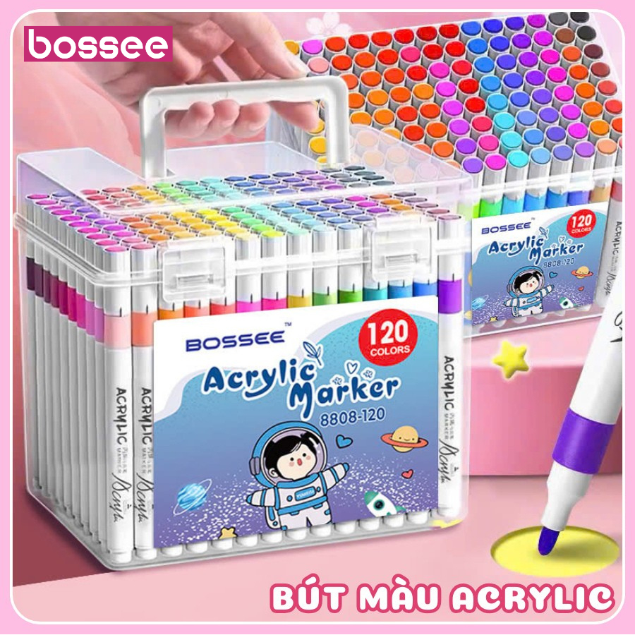 Bộ 12/24/36/48/60/80/120 Màu Acrylic Maker Bossee Ngòi Đầu Tròn, Bút Sơn Màu Tươi Sáng Không Lem