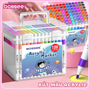Bộ 12/24/36/48/60/80/120 Màu Acrylic Marker Bossee Ngòi Đầu Tròn, Bút Sơn Màu Tươi Sáng Không Lem