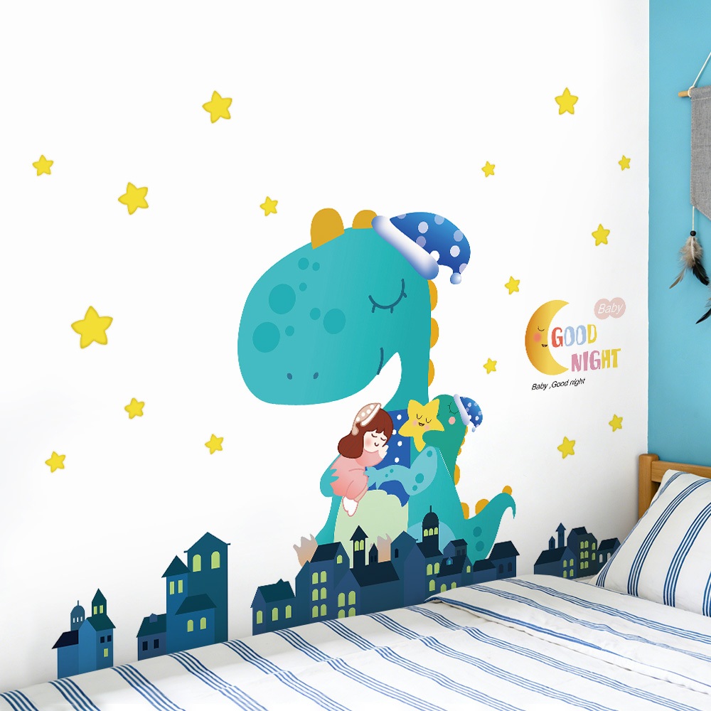 Decal Dán Tường Khủng Long Dưới Bầu Trời Sao Có Keo Sẵn 115x95cm - Trang Trí Phòng Ngủ Cho Bé
