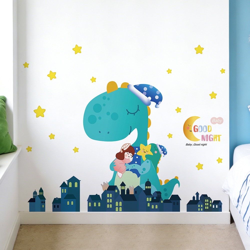 Decal Dán Tường Khủng Long Dưới Bầu Trời Sao Có Keo Sẵn 115x95cm - Trang Trí Phòng Ngủ Cho Bé