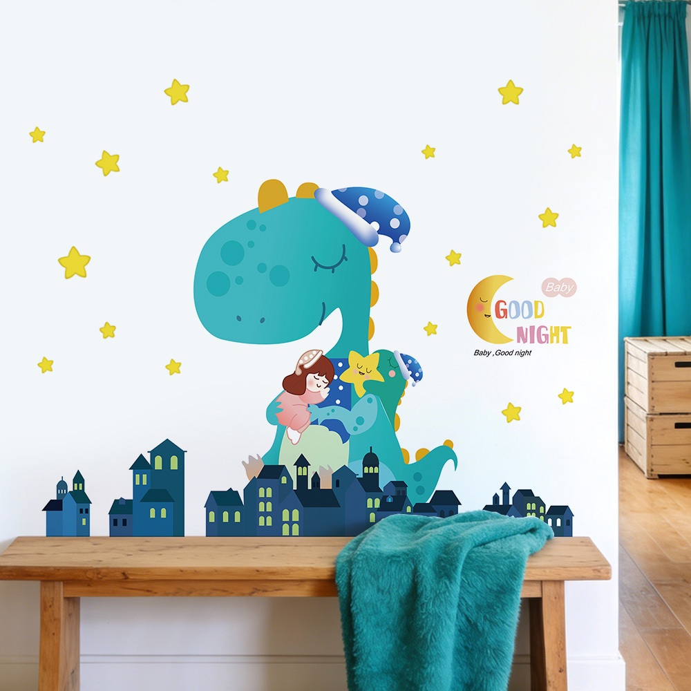 Decal Dán Tường Khủng Long Dưới Bầu Trời Sao Có Keo Sẵn 115x95cm - Trang Trí Phòng Ngủ Cho Bé