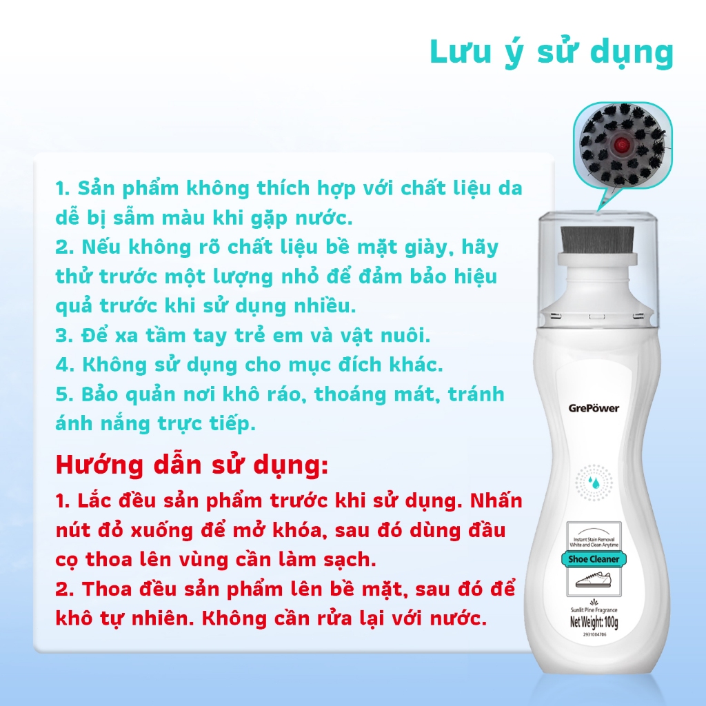 Chai tẩy trắng giày GrePower - không cần giặt， Lau là sạch!
