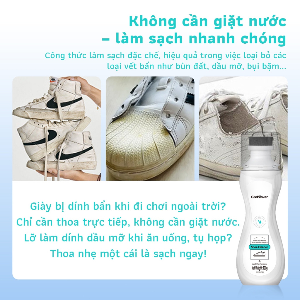 Chai tẩy trắng giày GrePower - không cần giặt， Lau là sạch!