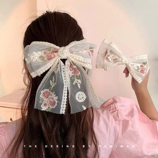 kẹp tóc nơ hoa hồng ren tiểu thư nhẹ nhàng qccc