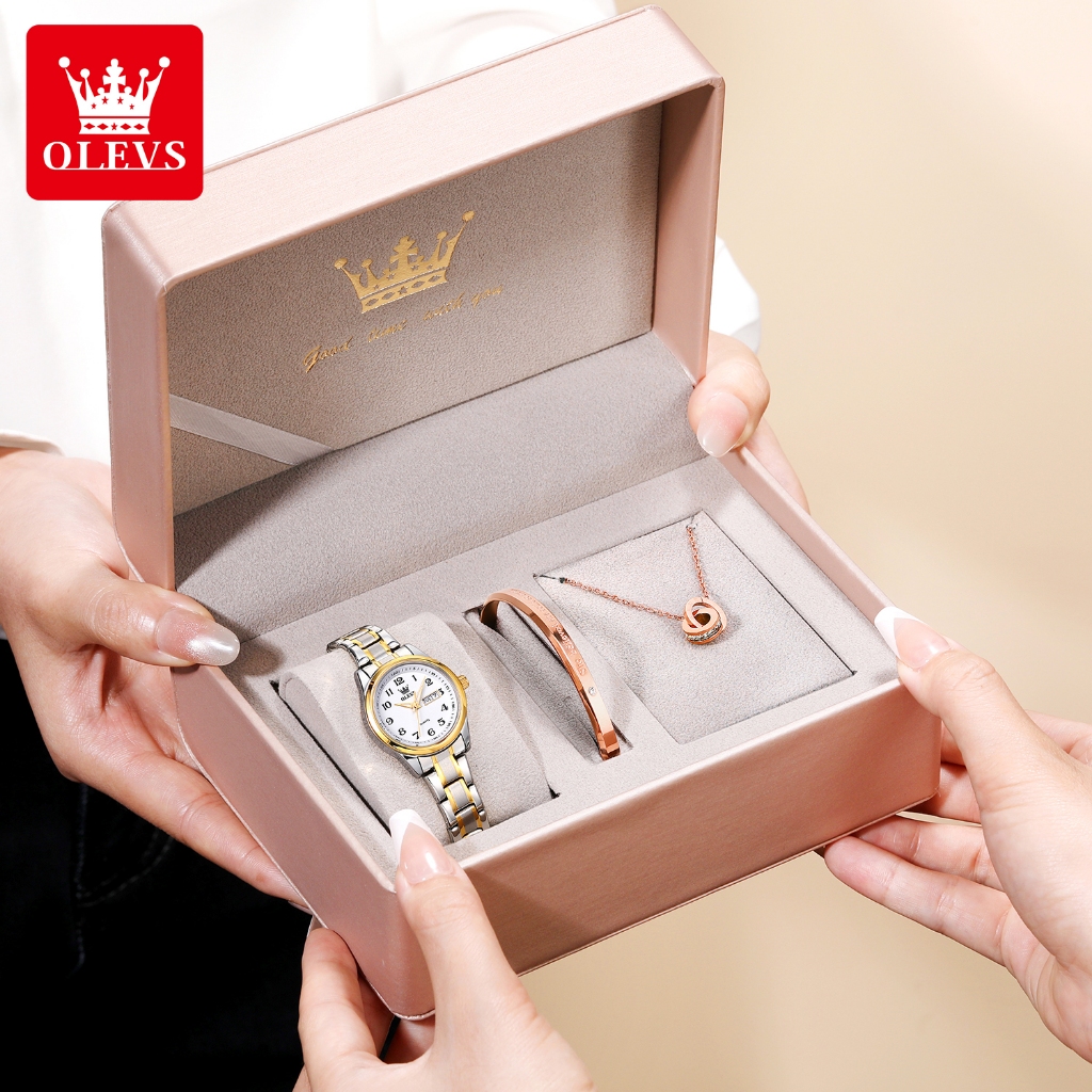OLEVS Bộ Đồng Hồ nữ Tuyệt vời Chính hãng dây đeo bằng thép không Mặt đồng hồ vuông chống thấm 5567