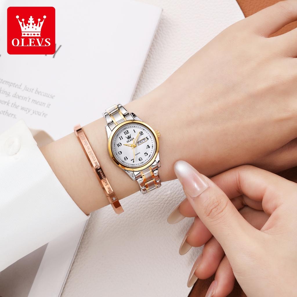 OLEVS Bộ Đồng Hồ nữ Tuyệt vời Chính hãng dây đeo bằng thép không Mặt đồng hồ vuông chống thấm 5567