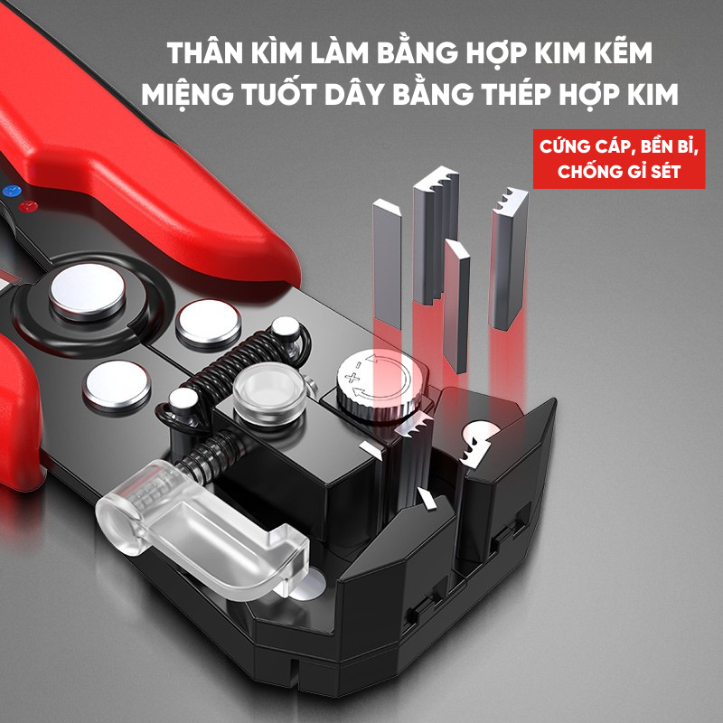 Kìm Tuốt Dây Điện Tự Động RAYENR, Kìm Bấm Cos, Tuốt Dây Cáp Quang Thép Hợp Kim Cao Cấp KTD002