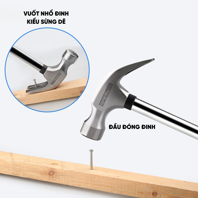 Búa Móng Vuốt Cỡ Nhỏ RAYENR, Búa Đóng Đinh, Búa Nhổ Đinh Tay Cầm Ống Thép Bọc Cao Su BUA001