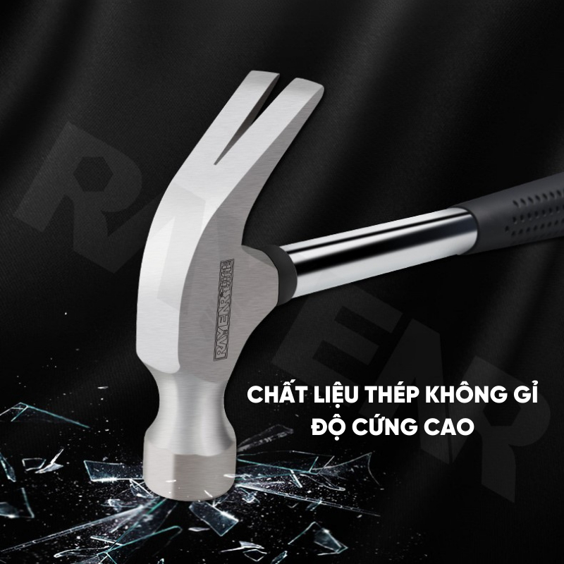 Búa Móng Vuốt Cỡ Nhỏ RAYENR, Búa Đóng Đinh, Búa Nhổ Đinh Tay Cầm Ống Thép Bọc Cao Su BUA001