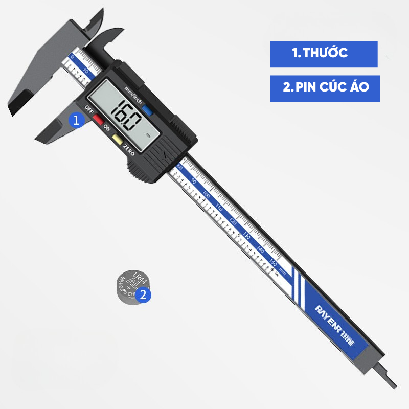 Thước Kẹp Điện Tử RAYENR Phạm Vi Đo 150mm, Thước Cặp Điện Tử Màn Hình LCD Độ Chính Xác Cao TKDT001