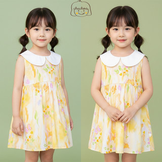 Váy Lanh bé gái, Đầm Lanh bé gái dáng suông cổ sen ChuChoaKids [VBC36]