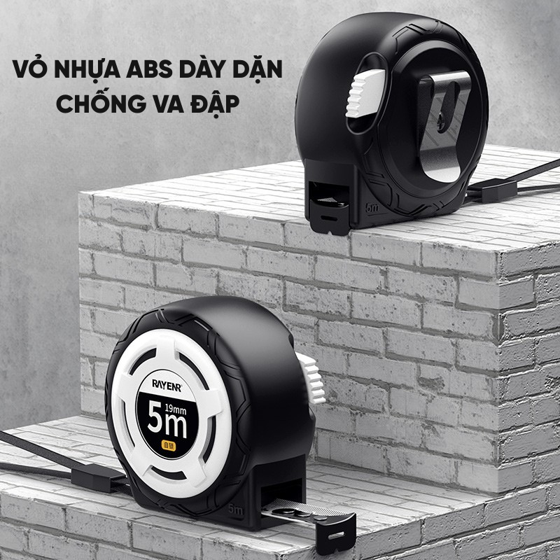Thước Cuộn Thép Tự Khóa RAYENR, Thước Dây Cuộn 5m/7m/10m Vỏ ABS Dày Chống Va Đập TC001
