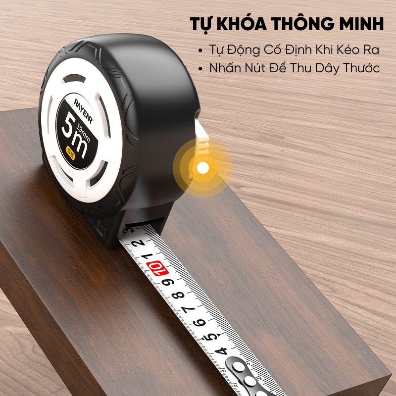 Thước Cuộn Thép Tự Khóa RAYENR, Thước Dây Cuộn 5m/7m/10m Vỏ ABS Dày Chống Va Đập TC001
