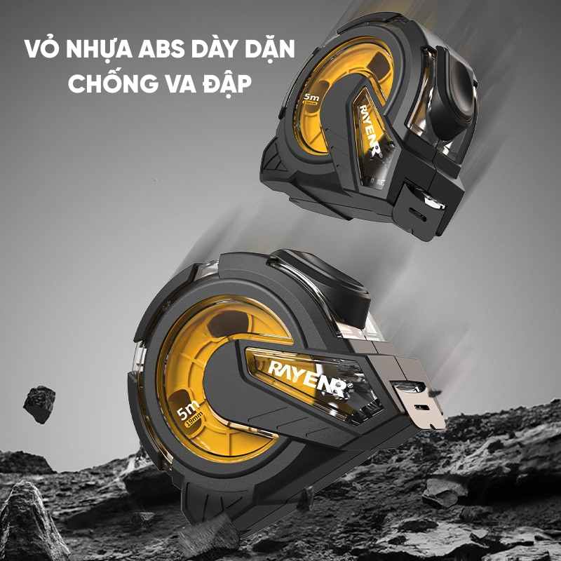 Thước Cuộn Tự Khóa RAYENR, Thước Dây Thép 5m/7m/10m Khoang Nhìn Trong Suốt Thép Cacbon Vỏ Nhựa ABS TC002