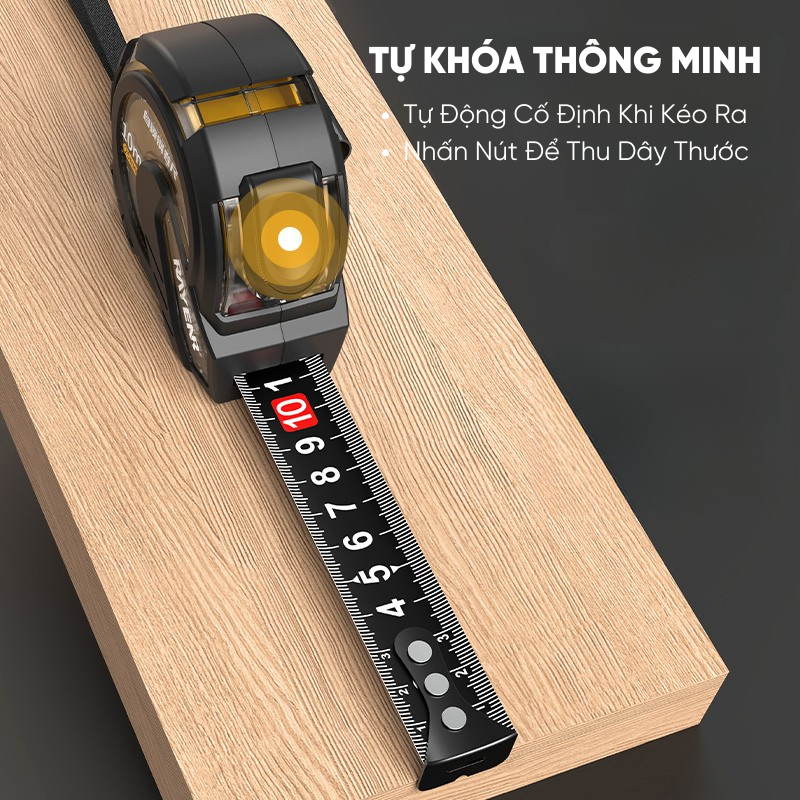 Thước Cuộn Tự Khóa RAYENR, Thước Dây Thép 5m/7m/10m Khoang Nhìn Trong Suốt Thép Cacbon Vỏ Nhựa ABS TC002