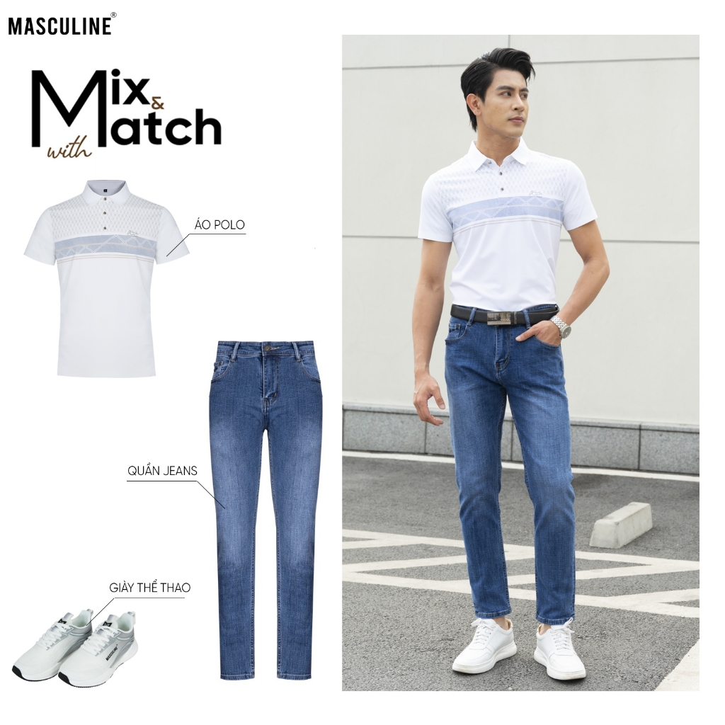Áo polo nam cao cấp MASCULINE MPL500 Họa tiết kẻ ngang dáng Regular fit, Thấm hút mồ hôi tốt