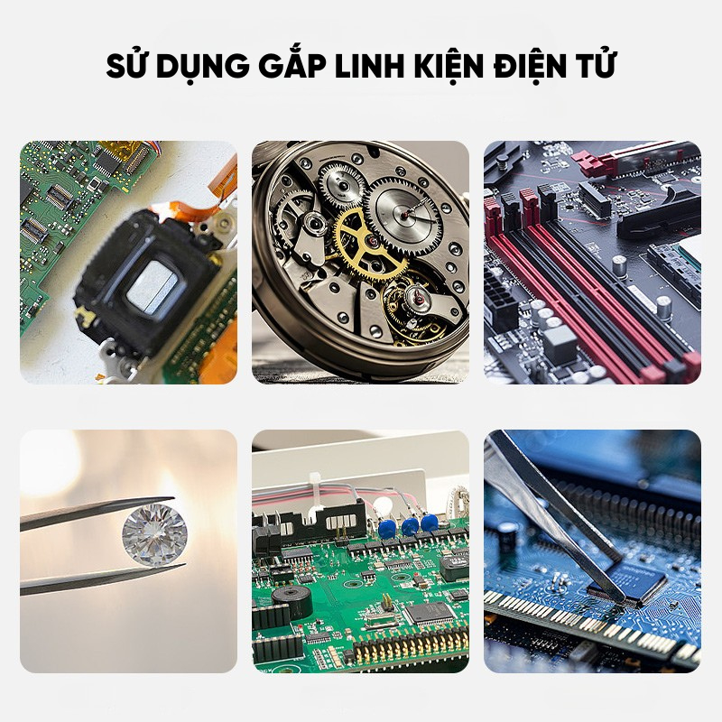 Bộ Nhíp Gắp Linh Kiện Điện Tử RAYENR, Nhíp Kẹp Nhiều Đầu Chất Liệu Thép Không Gỉ Chống Tĩnh Điện NHIP001