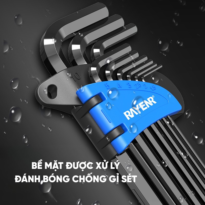 Bộ Lục Giác Đa Năng 9 Món RAYENR, Bộ Lục Giác Đầu Bi, Đầu Hoa Thị, Đầu Phẳng Chất Liệu CR-V Siêu Cứng LG001