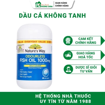 Dầu Cá Nature's Way Odourless Fish Oil 1000mg - Không Mùi Tanh, Hỗ Trợ Bổ Não, Bổ Mắt 80 Viên/Lọ
