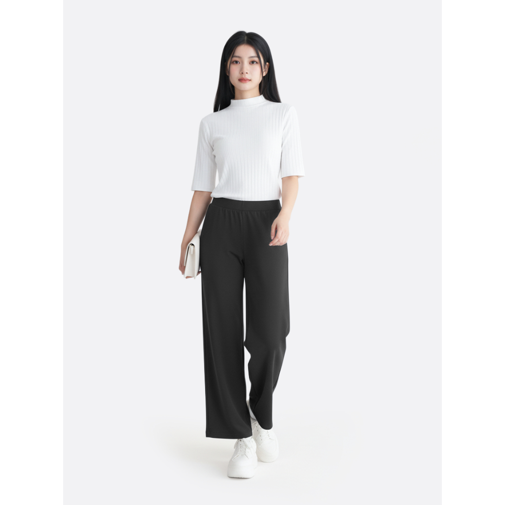 Quần ống rộng nữ TOKYOLIFE cạp chun dây túi dọc mềm mại co giãn 40002392