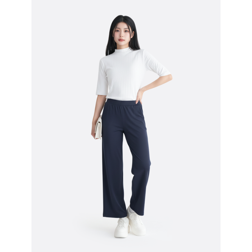 Quần ống rộng nữ TOKYOLIFE cạp chun dây túi dọc mềm mại co giãn 40002392