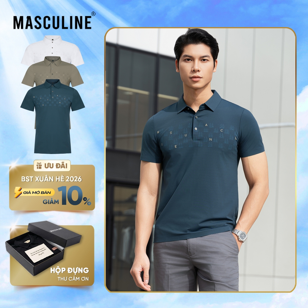 Áo polo nam cao cấp MASCULINE MPL501 Thành phần sợi tơ tằm mềm mại co giãn tốt, dáng Slim Fit
