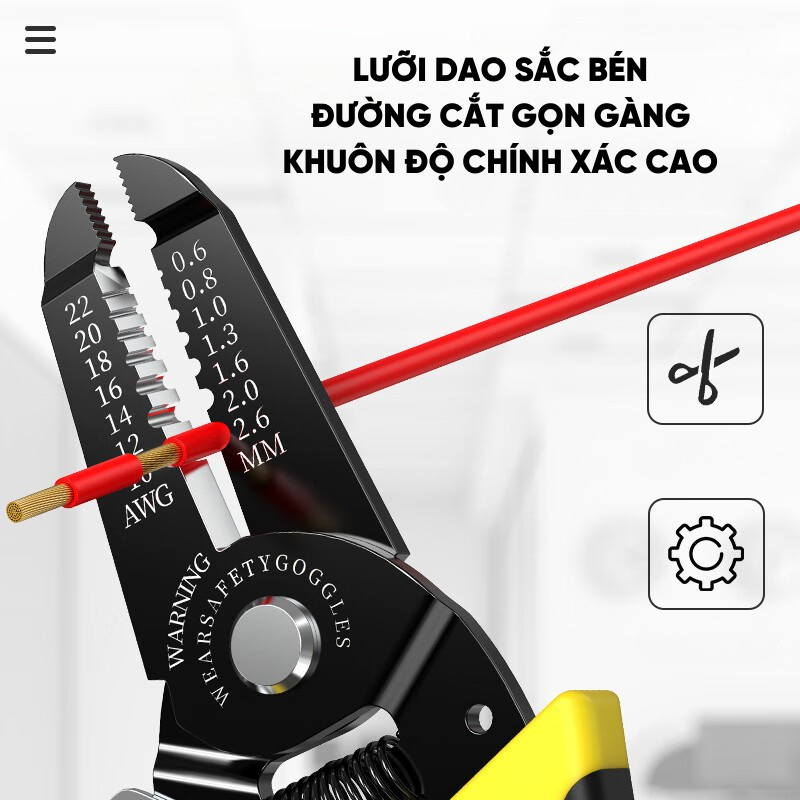 Kìm Tuốt Dây Điện Đa Năng RAYENR, Kìm Tuốt Dây Cắt Cáp 7 Trong 1 Chất Liệu Thép Cứng Cáp Bền Bỉ KTD001
