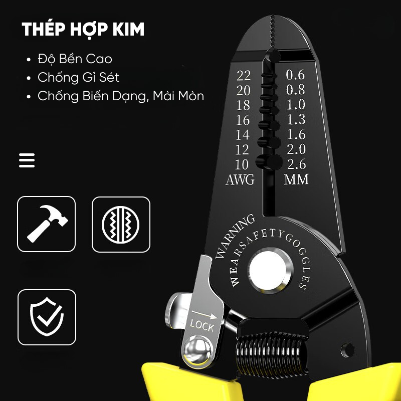 Kìm Tuốt Dây Điện Đa Năng RAYENR, Kìm Tuốt Dây Cắt Cáp 7 Trong 1 Chất Liệu Thép Cứng Cáp Bền Bỉ KTD001
