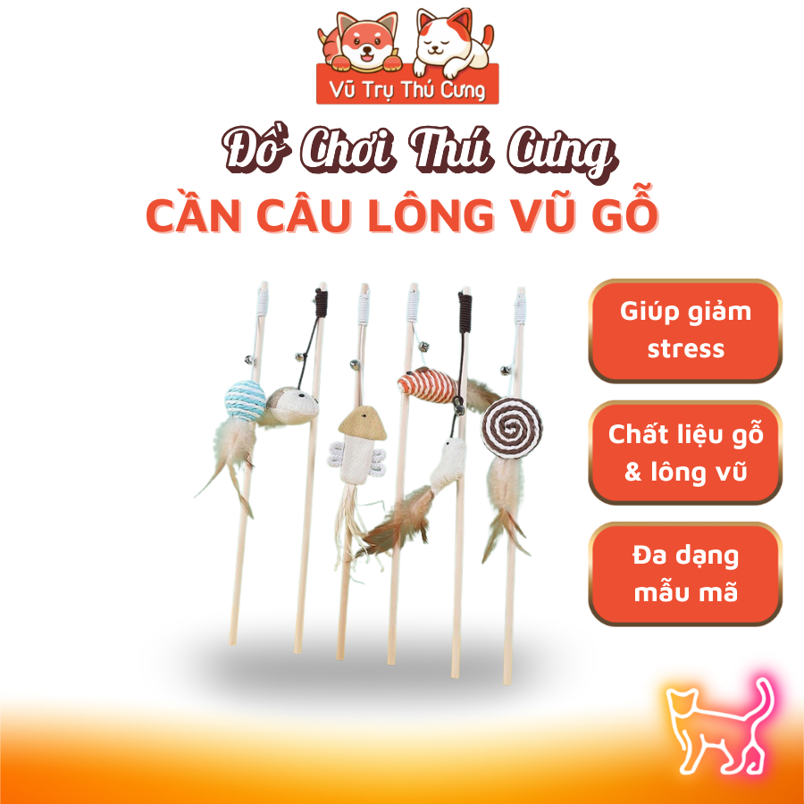 Đồ Chơi Cho Mèo Cần Câu Vờn Mèo Que Gỗ
