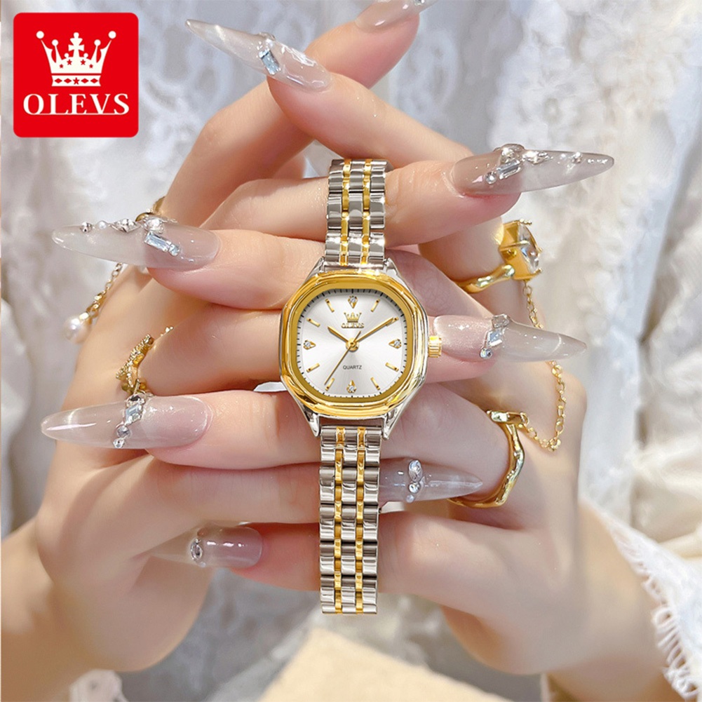 OLEVS Bộ Đồng Hồ nữ Tuyệt vời Chính hãng dây đeo bằng thép không chống thấm Mặt đồng hồ vuông 5888