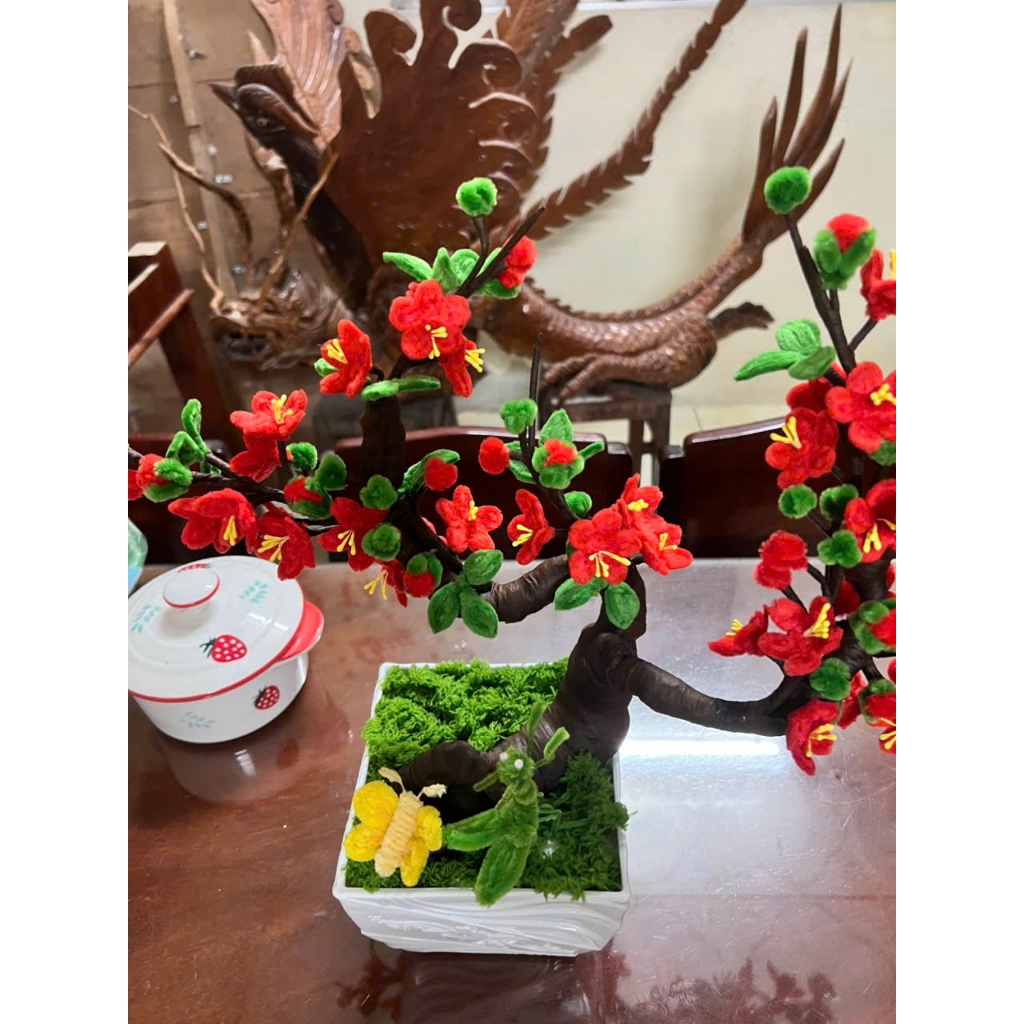 Chậu hoa đào bonsai kẽm nhung