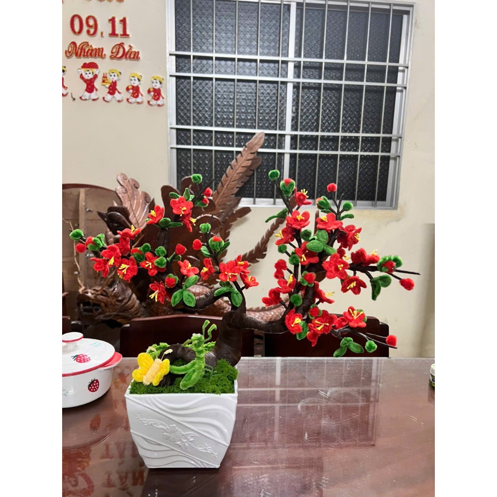 Chậu hoa đào bonsai kẽm nhung