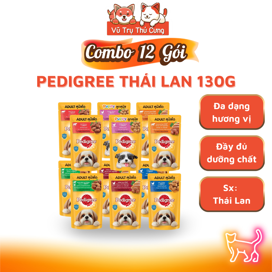 Combo 12 gói Pate Pedigree cho Chó Con, Chó Trưởng Thành 130g