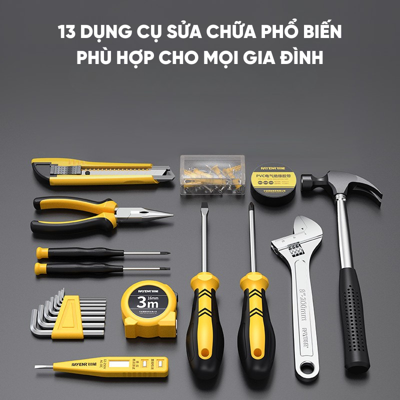 Bộ Dụng Cụ Sửa Chữa Gia Đình RAYENR, Hộp Dụng Cụ Sửa Chữa Đa Năng 42 Món, Sửa Chữa Đồ Điện, Đồ Gia Đình BDC001