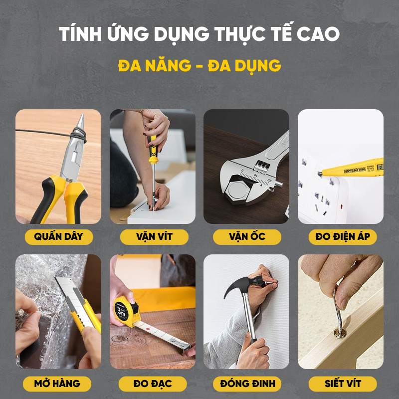 Bộ Dụng Cụ Sửa Chữa Gia Đình RAYENR, Hộp Dụng Cụ Sửa Chữa Đa Năng 42 Món, Sửa Chữa Đồ Điện, Đồ Gia Đình BDC001