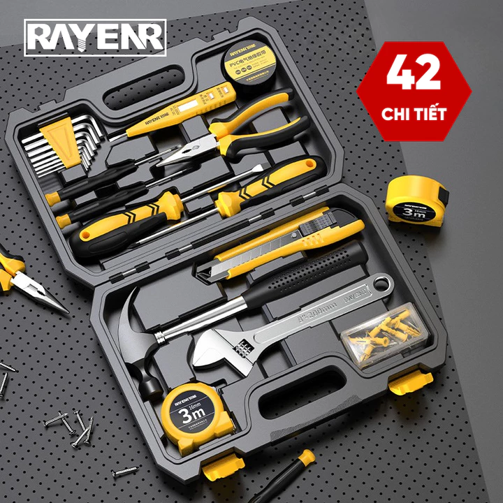 Bộ Dụng Cụ Sửa Chữa Cầm Tay RAYENR, Hộp Dụng Cụ Sửa Chữa Đa Năng 42 Món Tiện Lợi, Sửa Chữa Đồ Điện, Đồ Gia Đình BDC001