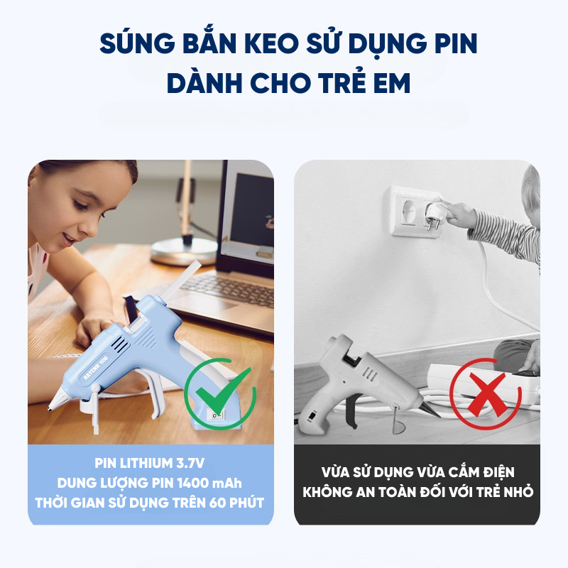 Máy Bắn Keo Nến Dùng Pin Sạc RAYENR, Súng Bắn Keo Silicon Nóng Chảy Không Dây Công Suất 20W SBK003