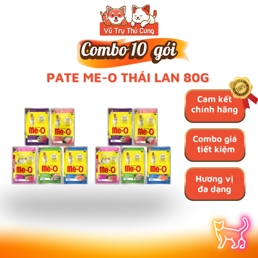 Combo 10 Gói Pate Cho Mèo Me-O Wet Thái Lan 80g
