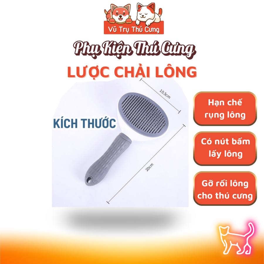 Lược chải lông chó mèo có nút bấm lấy lông tiện lợi, size lớn