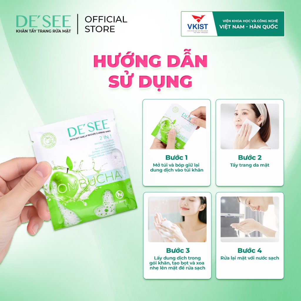 Khăn tẩy trang rửa mặt 2 IN 1 Dr.Papie chiết xuất Kombucha dành cho mẹ bầu và mẹ đang cho con bú (10c/túi)