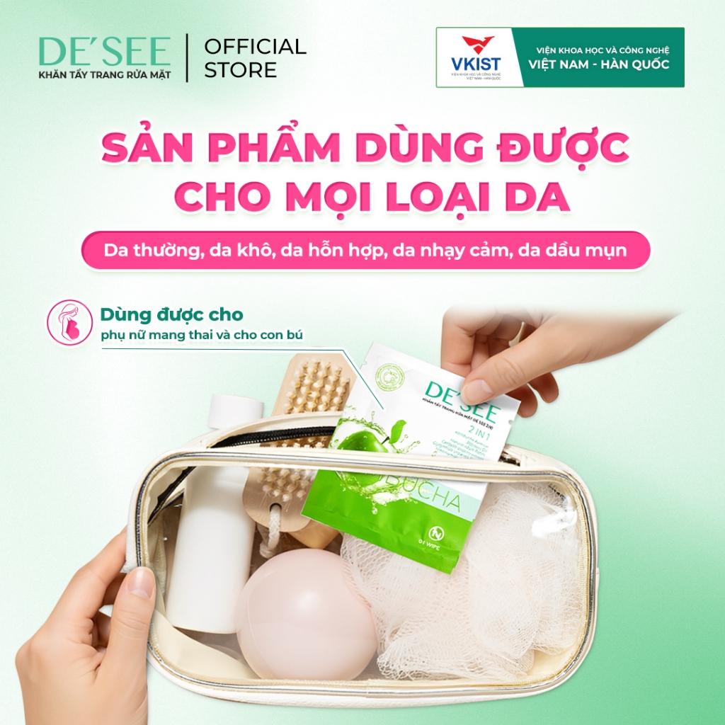 Khăn tẩy trang rửa mặt 2 IN 1 Dr.Papie chiết xuất Kombucha dành cho mẹ bầu và mẹ đang cho con bú (10c/túi)